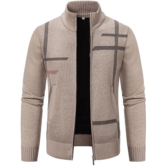 GigrtiJin Men's New Winter Stand up Collar Cardigan Sweater Thickened Warm Knit Full Zip Thick Outerwear Sweaters