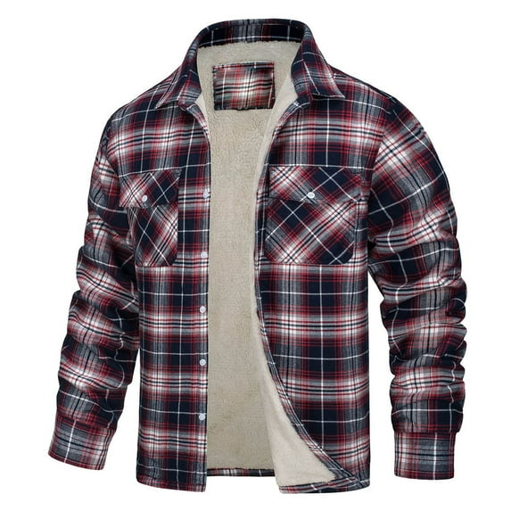 GigrtiJin Men's Oversized Jacket Plaid Printed Turndown Collar Button Down Long Sleeve Thermal Outcoat with Pocket