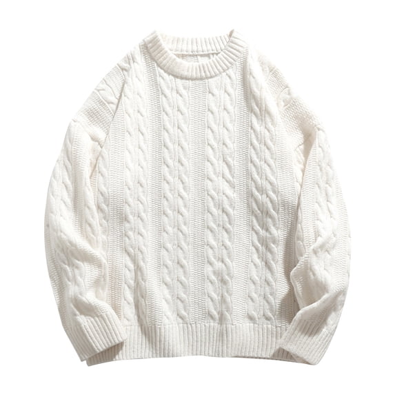 GigrtiJin Men's Oversized Sweater Winter Thick Warm Long Sleeved Sweaters Round Neck Solid Color Loose Pullover Tops