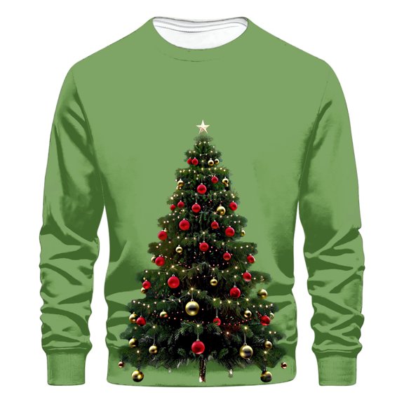 GigrtiJin Men's Oversized Sweatshirt Christmas Tree Printed Solid Color Long Sleeve Round Neck Casual Blouse Shirts