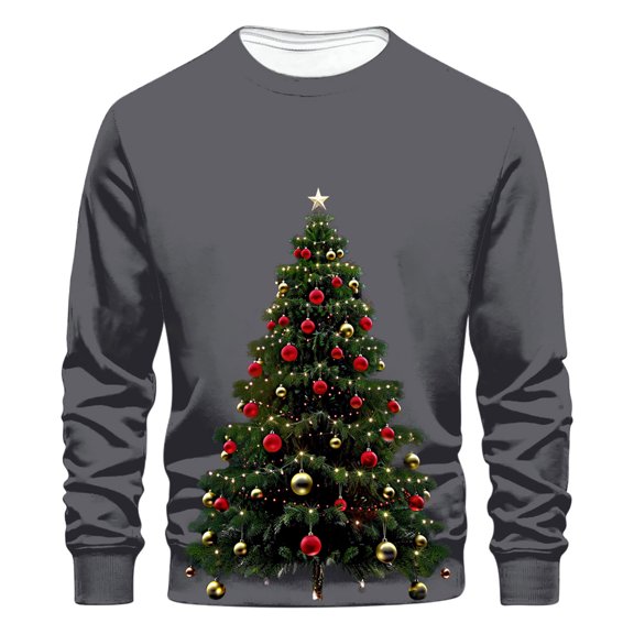 GigrtiJin Men's Oversized Sweatshirt Christmas Tree Printed Solid Color Long Sleeve Round Neck Casual Blouse Shirts