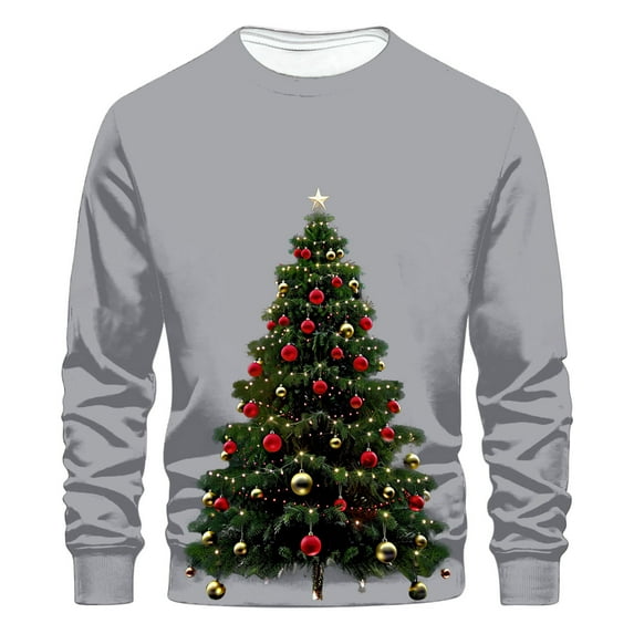 GigrtiJin Men's Oversized Sweatshirt Christmas Tree Printed Solid Color Long Sleeve Round Neck Casual Blouse Shirts