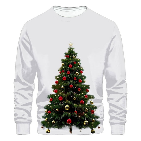 GigrtiJin Men's Oversized Sweatshirt Christmas Tree Printed Solid Color Long Sleeve Round Neck Casual Blouse Shirts