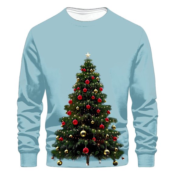 GigrtiJin Men's Oversized Sweatshirt Christmas Tree Printed Solid Color Long Sleeve Round Neck Casual Blouse Shirts