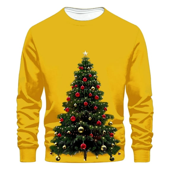 GigrtiJin Men's Oversized Sweatshirt Christmas Tree Printed Solid Color Long Sleeve Round Neck Casual Blouse Shirts