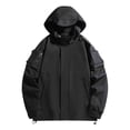 thumbnail image 1 of GigrtiJin Men's Oversized Waterproof Riancoat Solid Color Hooded Long Sleeve Zipper Multipocket Rain Jacket Outdoor Casual Outwear, 1 of 7