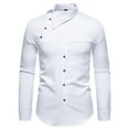 thumbnail image 1 of GigrtiJin Men's Personality Slanted Collar Cotton Tops Solid Color Stand Collar Button Down Long Sleeve Casual Blouse, 1 of 7