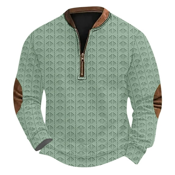 GigrtiJin Men's Plus Size Casual Tops Solid Color Crew Neck Quarter Zipper Texture Long Sleeve Blouse Vintage Trendy Tunic