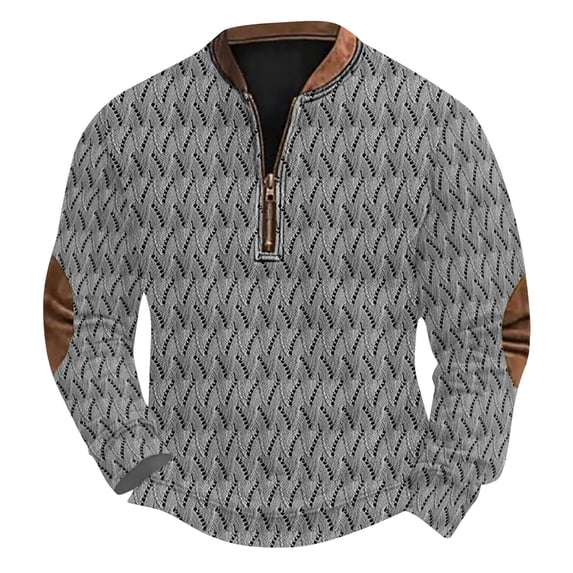 GigrtiJin Men's Plus Size Casual Tops Solid Color Crew Neck Quarter Zipper Texture Long Sleeve Blouse Vintage Trendy Tunic