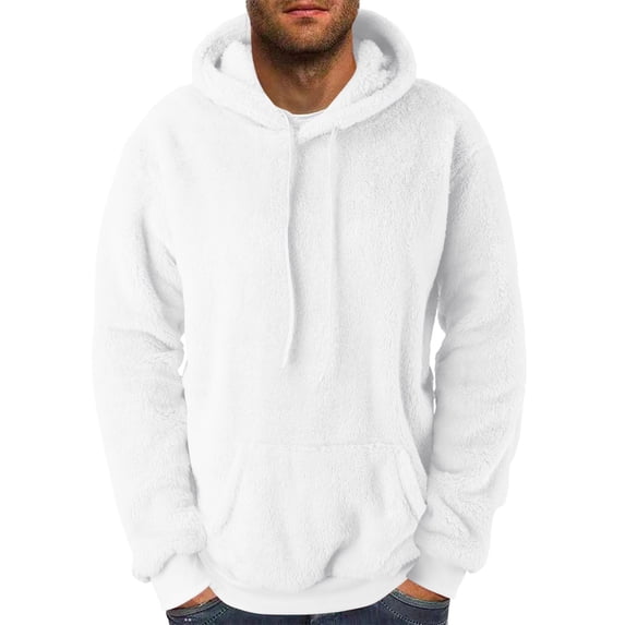 GigrtiJin Men's Plus Size Fleece Hoodies Solid Color Hooded Drawstring Long Sleeve Pocket Tops Fall Winer Thermal Sweatshirt