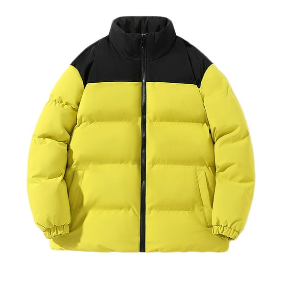 GigrtiJin Men's Plus Size Puffer Jacket Warm Zipper Colorblock Windproof Casual Jacket Winter Quilted Padded Coat