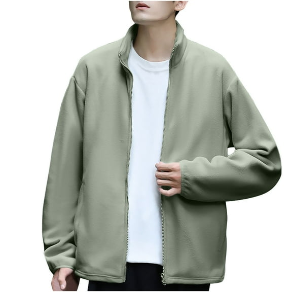 GigrtiJin Men's Plus Size Solid Color Jacket Long Sleeved Stand Collar Zip up Jackets Casual Loose Fashion Coats