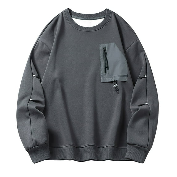 GigrtiJin Men's Plus Size Sweatshirts Round Neck Long Sleeved Solid Color Hoodless Loose Pullover Sweatshirt