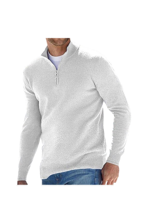 Men's Quarter Zip Sweater Casual Mock Neck Pullover Ribbed Knit Sweater Fashion Comfy Solid Color Sweaters