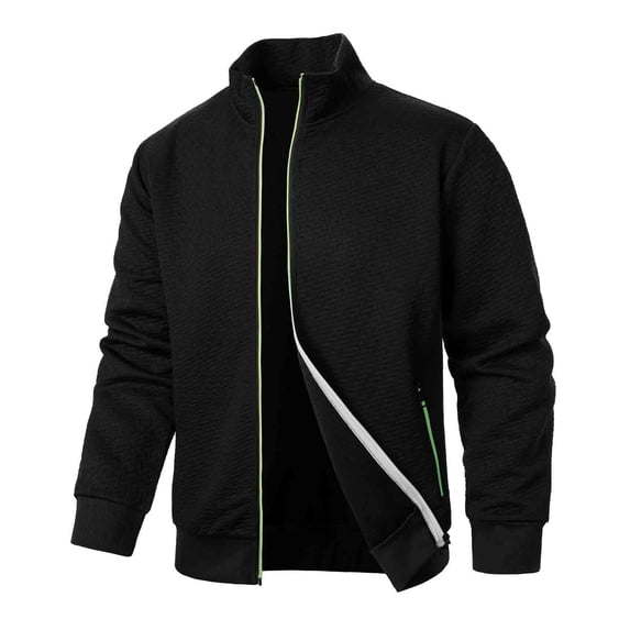 GigrtiJin Men's Quilted Pullover Outcoat Solid Color Stand Collar Zipper Long Sleeve Tops with Pocket Casual Workout Cardigan Jacket