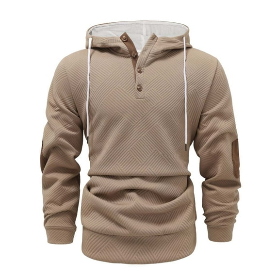 GigrtiJin Men's Ribbed Pullover Hoodies Solid Color Button Up Drawstring Long Sleeve Hooded Blouse Outdoor Casual Sweatshirt