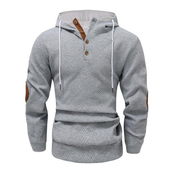 GigrtiJin Men's Ribbed Pullover Hoodies Solid Color Button Up Drawstring Long Sleeve Hooded Blouse Outdoor Casual Sweatshirt