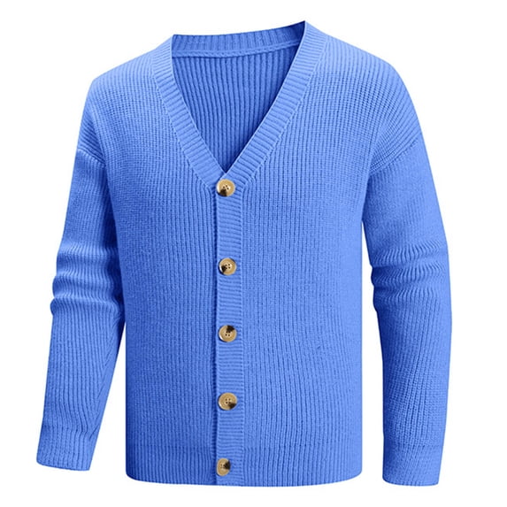 GigrtiJin Men's Thermal Sweater Outcoat Solid Color Ribbed V Neck Button Down Long Sleeve Jacket Fall Winter Warm Tops
