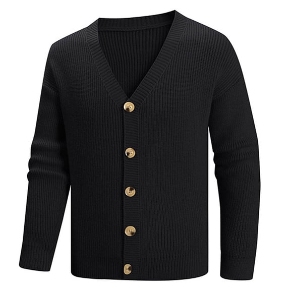 GigrtiJin Men's Thermal Sweater Outcoat Solid Color Ribbed V Neck Button Down Long Sleeve Jacket Fall Winter Warm Tops