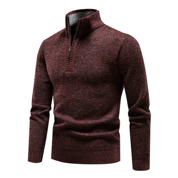 GigrtiJin Men's Thick Zipper Stand Collar Sweater Long Sleeve Casual Pullover Sweaters Tops Solid Color Comfy Blouse