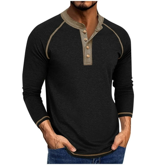 GigrtiJin Men's Trendy Shirt Solid Color Long Sleeve Crew Neck Quarter Button Tops Loose Casual Pullover Blouse