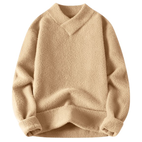 GigrtiJin Men's V-Neck Warm Wool Pullover Sweater Vintage Long Sleeve Knitted Sweaters Fall Fashion Streetwear