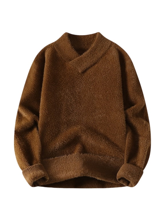 Men's V-Neck Warm Wool Pullover Sweater Vintage Long Sleeve Knitted Sweaters Fall Fashion Streetwear