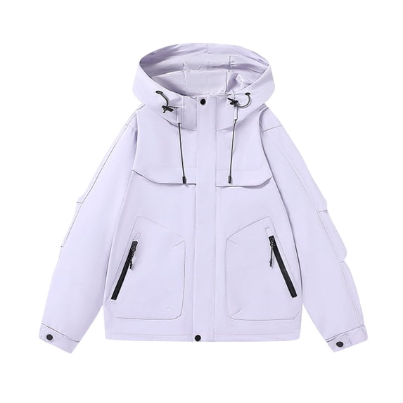 GigrtiJin Men's Windbreaker Coat Solid Color Hooded Drawstring Zipper Long Sleeve Pocket Rain Jacket Loose Athletic Outwear