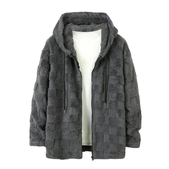GigrtiJin Men's Winter Cardigan Fleece Coat Long Sleeve Zip up Solid Color Jackets Casual Warm Comfy Loose Coat