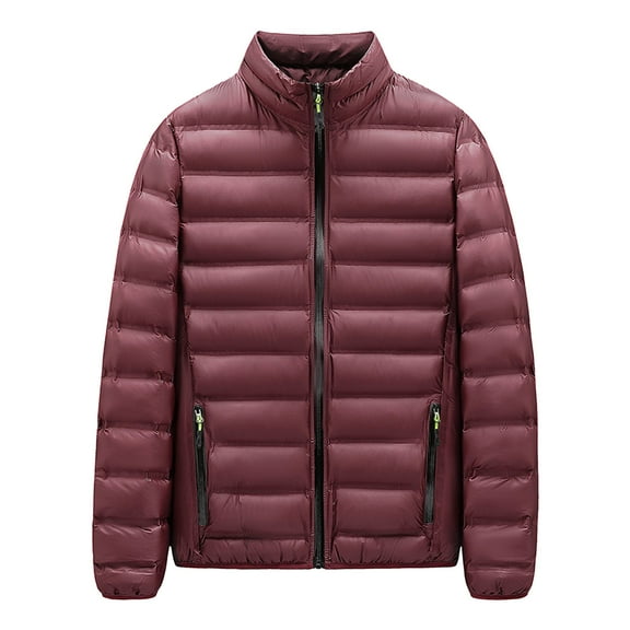 GigrtiJin Men's Winter down Jacket Casual Solid Color Zipper Stand Collar Cotton Padded Thickened Coats with Pockets