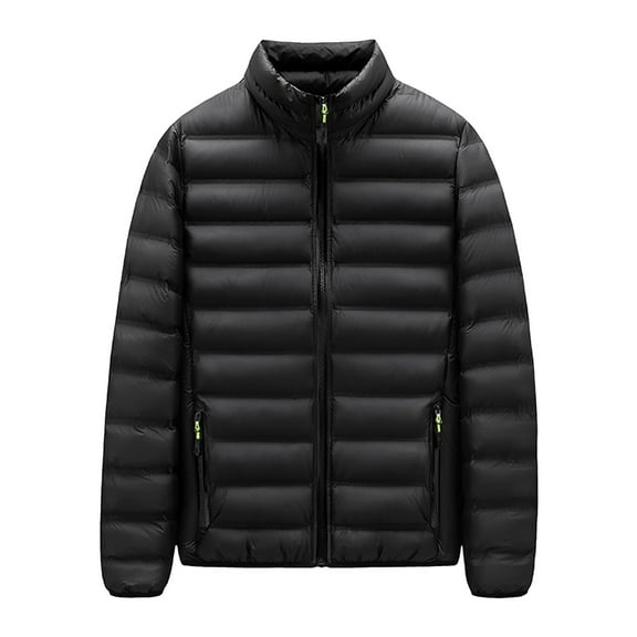 GigrtiJin Men's Winter down Jacket Casual Solid Color Zipper Stand Collar Cotton Padded Thickened Coats with Pockets