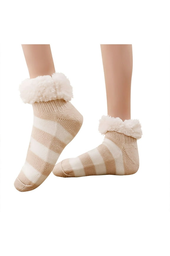 Men's and Women's Winter Striped Socks Casual Home Thermal Fleece Padded Warm Socks Comfy Thicken Casual Socks