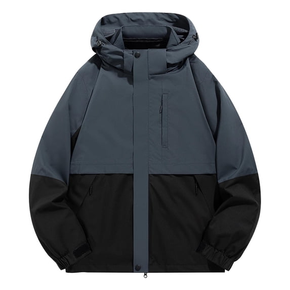 GigrtiJin Mens 2 in 1 Raincoat Color Block Hooded Zipper Long Sleeve Pocket Jacket Waterproof Windbreakers Set 2 Piece