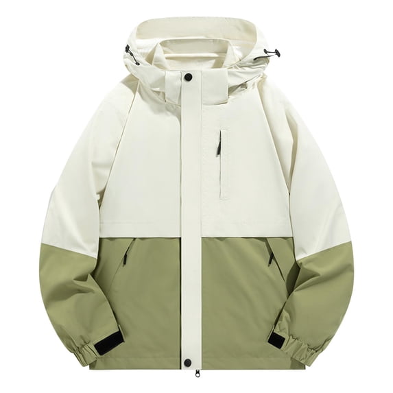 GigrtiJin Mens 2 in 1 Raincoat Color Block Hooded Zipper Long Sleeve Pocket Jacket Waterproof Windbreakers Set 2 Piece
