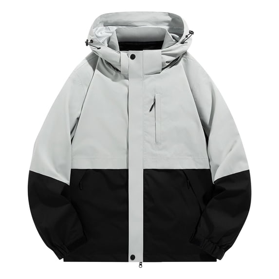 GigrtiJin Mens 2 in 1 Raincoat Color Block Hooded Zipper Long Sleeve Pocket Jacket Waterproof Windbreakers Set 2 Piece