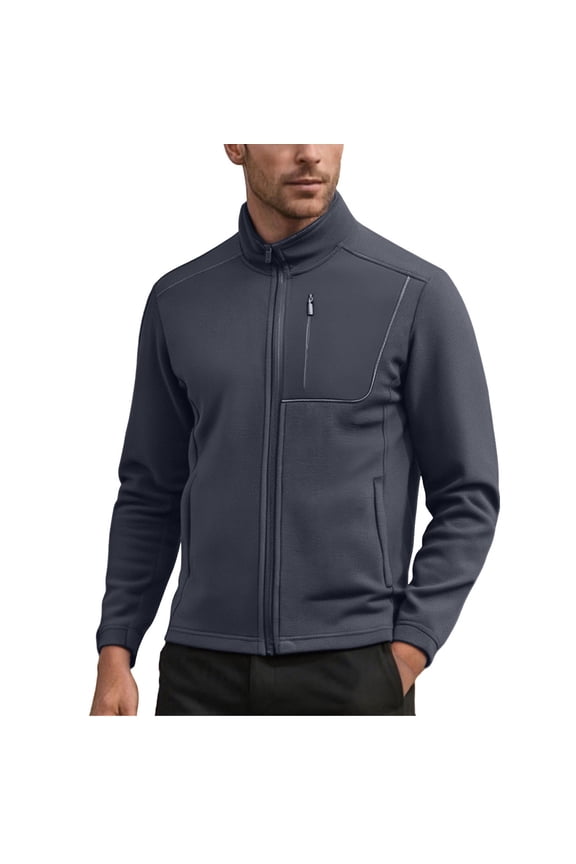 Mens Basic Workout Jacket Solid Color Zipper Stand Collar Long Sleeve Tops with Pocket Casual Fleece Thermal Tops