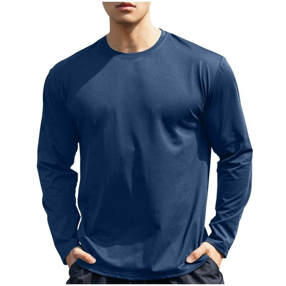 GigrtiJin Mens Bottom Tops Long Sleeve Round Neck Solid Color Shirts Sports Running Lightweight Casual Blouse