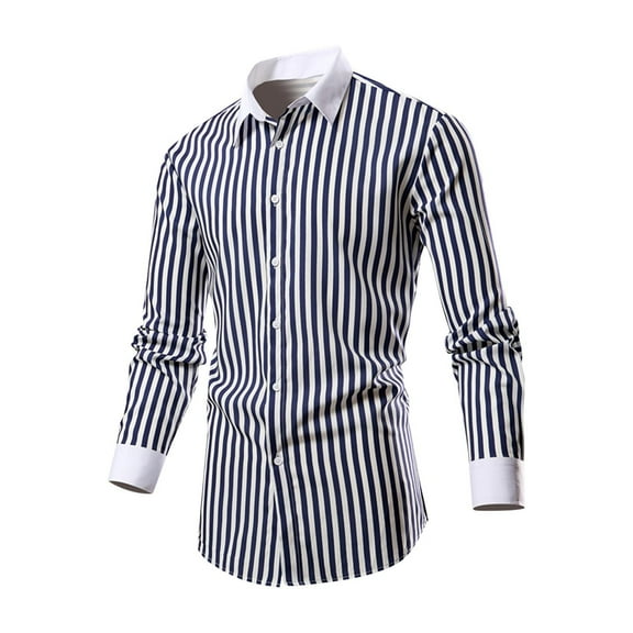 GigrtiJin Mens Button down Shirts Long Sleeve Striped Casual Lapel Shirt Business Fashion Loose Basic Tops Blouse