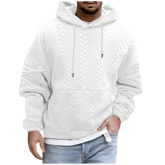 GigrtiJin Mens Cable Knitted Casual Hoodies Solid Color Drawstring Hooded Long Sleeve Tunic Tops Trendy Workout Sweatshirt