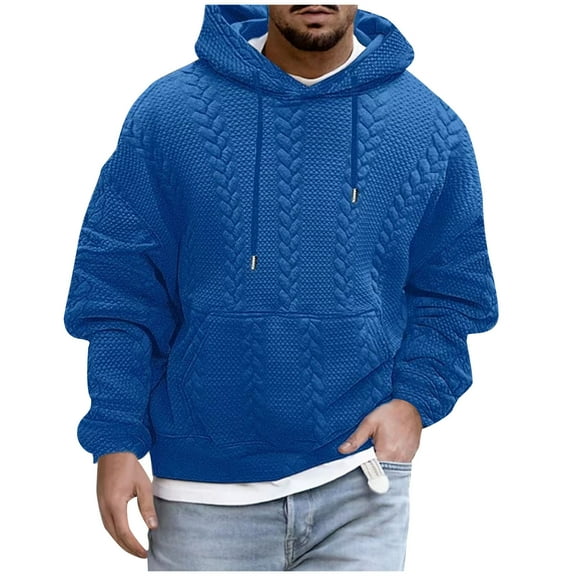 GigrtiJin Mens Cable Knitted Casual Hoodies Solid Color Drawstring Hooded Long Sleeve Tunic Tops Trendy Workout Sweatshirt