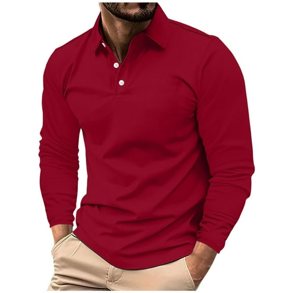 GigrtiJin Mens Casual Blouse Tops Solid Color Button Up Lapel Long Sleeve Sport Blouse Summer Trendy Golf Shirt