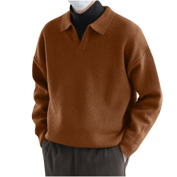 GigrtiJin Mens Collar Knitted Sweater Long Sleeved V Neck Solid Color Sweaters Trendy Casual Comfy Pullover Tops