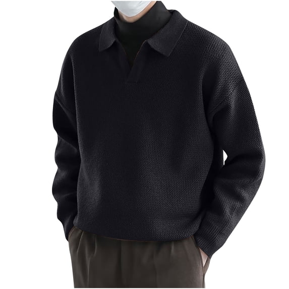 GigrtiJin Mens Collar Knitted Sweater Long Sleeved V Neck Solid Color Sweaters Trendy Casual Comfy Pullover Tops