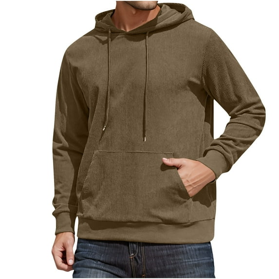 GigrtiJin Mens Corduroy Casual Sweatshirt Solid Color Drawstring Long Sleeve Ribbed Hoodies with Pocket Outdoor Workourt Hooded Tops