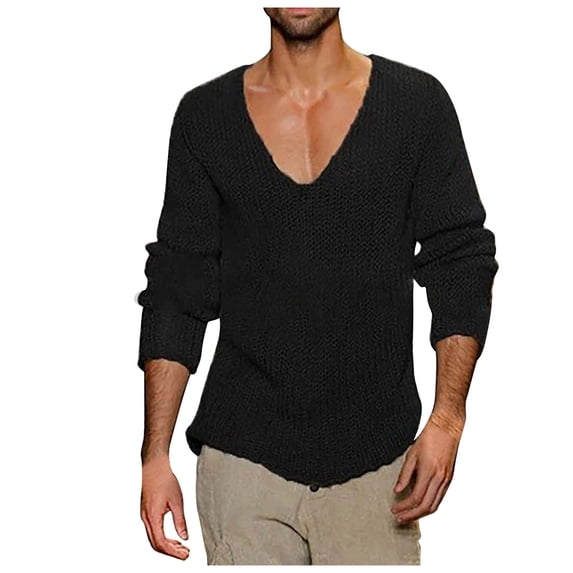 GigrtiJin Mens Deep V Neck Sweater Slim Lightweight Knitted Pullover Sweater Muscle Long Sleeve Low Cut Tees
