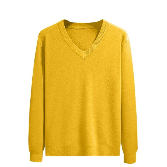 GigrtiJin Mens Fall Winter V Neck Sweater Casual Long Sleeved Pullover Sweaters Tops Fashion Solid Color Comfy Blouse