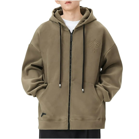 GigrtiJin Mens Fall Winter Zip up Hoodies Long Sleeved Hooded Cardigan Drawstring Sweatshirts Coat with Pockets