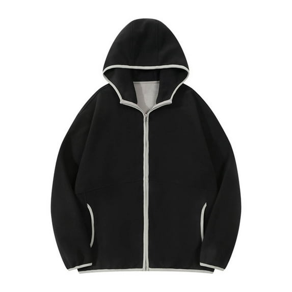 GigrtiJin Mens Fleece Casual Hoodies Solid Color Full Zipper Long Sleeve Hooded Blouse with Pocket Pullover Thermal Sweatshirt