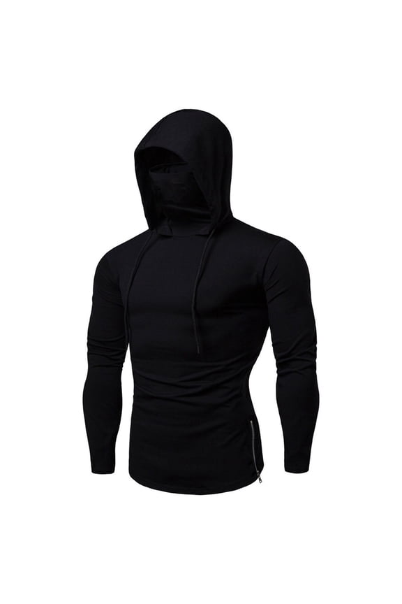 Mens Hooded Sweatshirt Solid Color Long Sleeve Drawstring Hoodies with Slide Zipper Trendy Casual Sport Tops