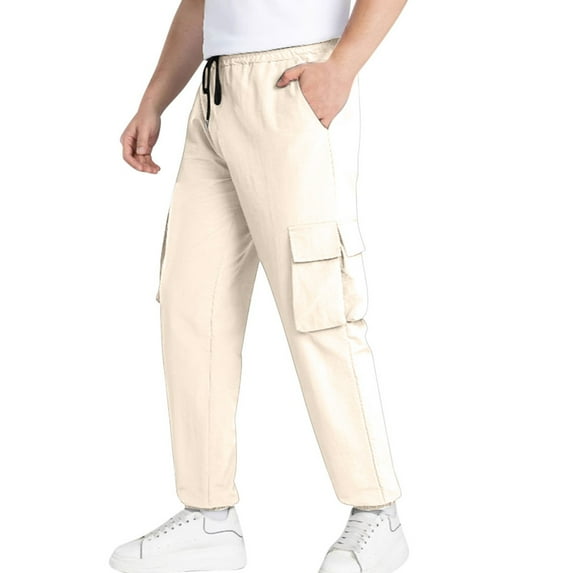 GigrtiJin Mens Lightweight Cargo Pants Solid Color Elastic Waisted Drawstring Multipocket Cinch Bottom Sport Pants
